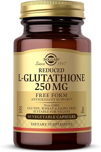 Solgar Reduced L-glutatión 250 mg 30 cápsulas vegetales - Apoyo antioxidante - Libre de forma aminoácidos - Sin OMG vegano sin gluten sin lácteos