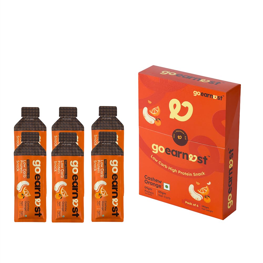 Goearnest's Cashew Orange a High Protein and Low Carb Snack (Pack of 6) Each Sachet brings 9gm protein, and just 5gm of carbs! Yummy Protein! No Added Sugar! Clean Ingredients, Goodness Of Nuts!-picture-12
