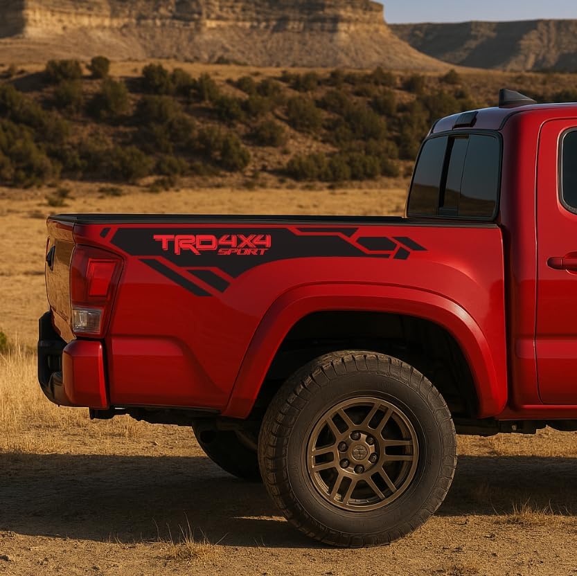 ToyotaTacoma TRD 4X4 Sport Bed Side Vinyl Decal Graphics Kit, 2016-2023, Black and Red