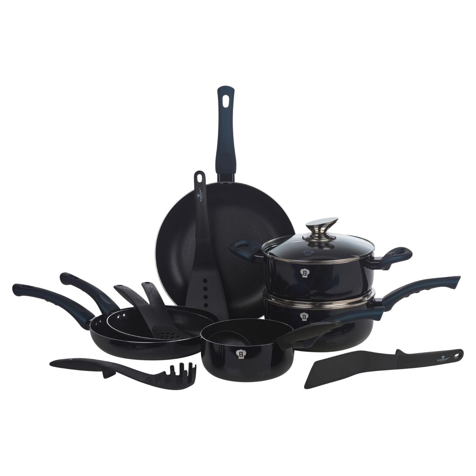 Blaumann 8 Pcs Cookware Pots Pans Set with Soft Touch Handles & Kitchen Tool Set (Aquamarine)