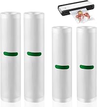 Paquete de 4 rollos de sellador al vacío compatibles con selladores al vacío FoodSaver | Bolsas de vacío gruesas de grado alimenticio, longitudes personalizables para almacenamiento al vacío, preparación de comidas y Sous Vide (7.8"x16.4' y 11"x16.4')