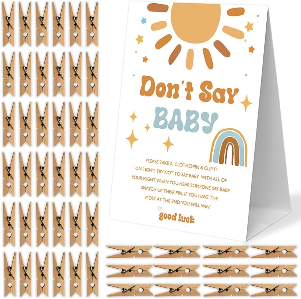Don't Say Baby Clothespin Game, 1 Sign and 50 Mini