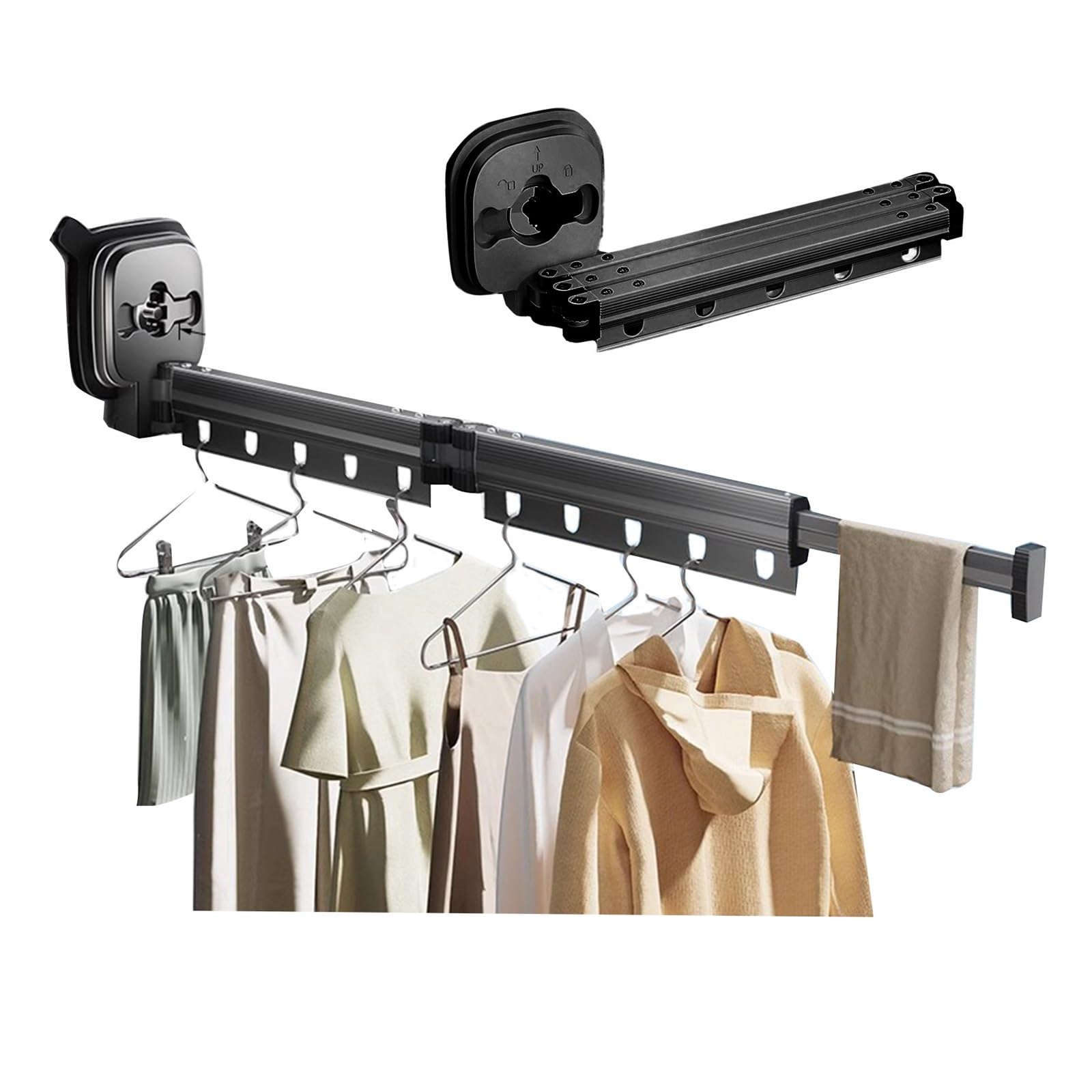 Sohodoo Folding Clothing Rack Suction Cup, Retractable Clothes Drying Rack with Suction Cup Clothes Laundry Hanger(Black,Two Paragraphs)