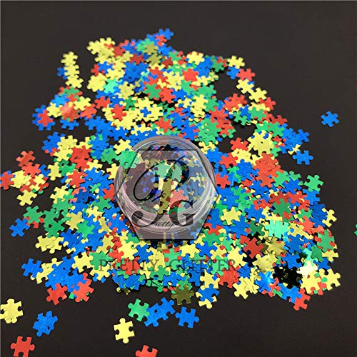 Prettyg 10 Grams/Pack - Red Green Blue Yellow Color Mixes Puzzle Shape Glitter Sequins - Festival Rave Beauty Makeup Face Body Nail Art Decoration Bp-Puzzle #TOP7
