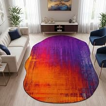 Vintage Distressed Abstract Odd Shaped Rugs 6x9 Non Slip Easy Clean Purple and Orange Rug for Living Room Farmhouse Guestroom Office Kitchen Bedroom Dining Room Dorm Organic Modern Rug