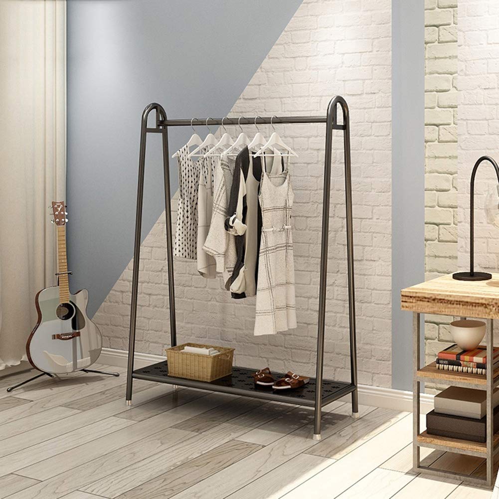 Strapazierfähige Kleiderstange Kleiderstange mit 1-stöckigen Aufbewahrungsregalen für Mäntel/Taschen/Schuhe, Metall schwarz (Size : 150x40x160cm)
