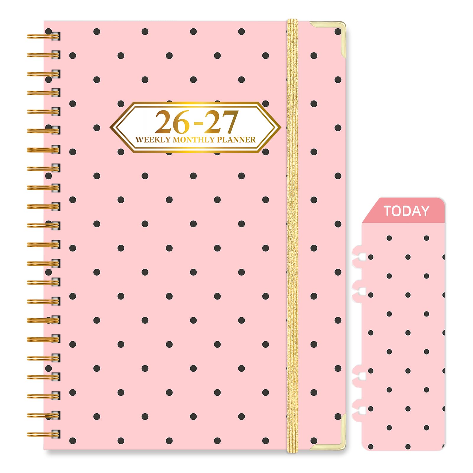 Knagsfa 2026-2027 Planner, Jul.2026-Jun.2027 Planner Weekly and Monthly 6.25"x8.5" with Page Tabs, Calendar Hardcover with Inner Pocket, Elastic Band, Twin-Wire Binding, Bookmark,Pink Black Polka Dots