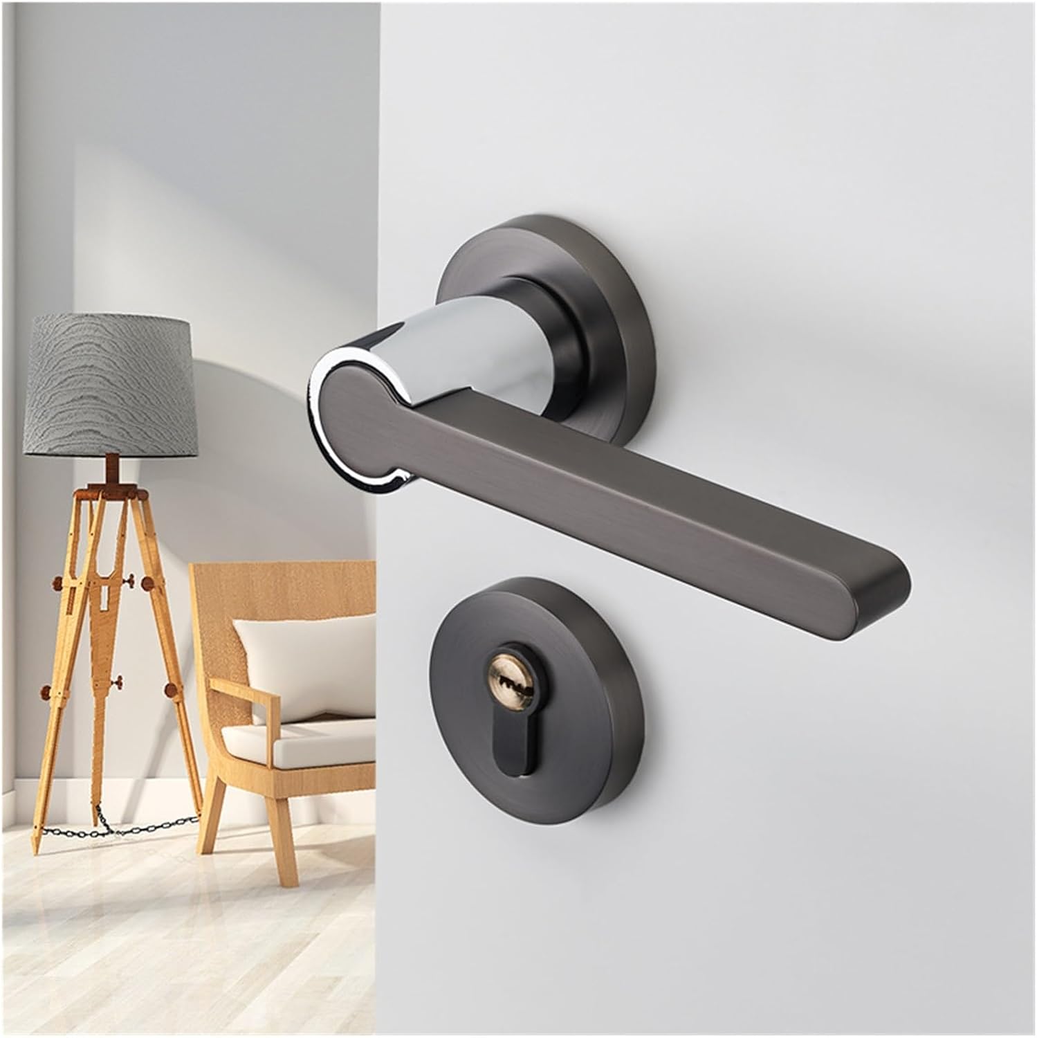 Door Lock Indoor Bedroom Home Simple Golden Door Lock Wooden Door Lock Room Gray Silent Magnetic Door Handle(A Golden Silent Type)
