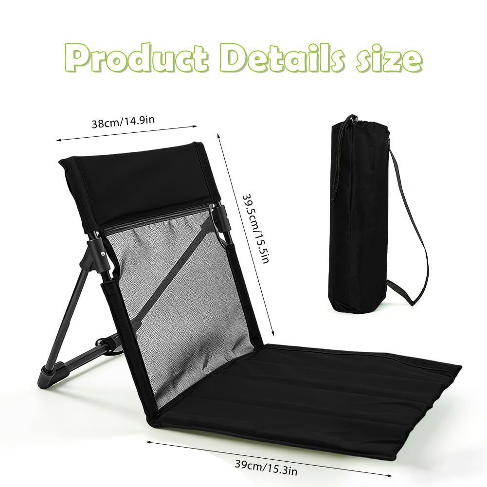 Sitzunterlage Outdoor, Strand-Klappstuhl, Strandstuhlkissen mit Rückenlehne, Gefaltetes Sitzkissen, Bodenstuhl Gefaltetes Sitzkissen, Strandmatte klappbar für Picknick Angeln Wandern Camping (Schwarz)