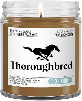 Thoroughbred Equestrian Scented Candle - Smells Like Saddle - Dirt - Hay - Carrots - 100% Naturally Vegan Soy and Premium Fragrance | Great Gift | Handmade in Denver, Colorado 4oz Glass Jar