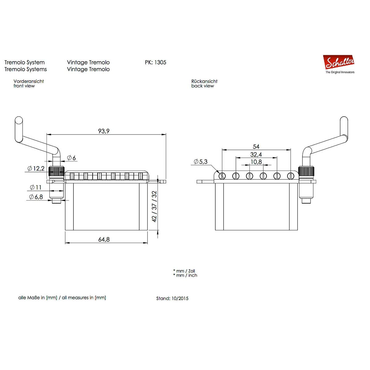 Schaller 3801NI Tremolo System Vintage Nickel