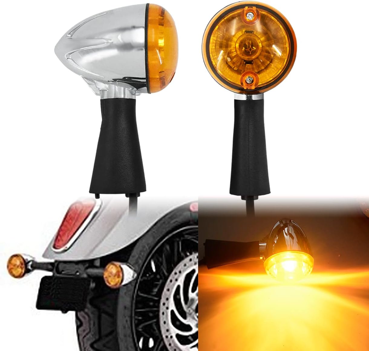 HDBUBALUS Motorcycle Turn Signals Chrome Bullet Rear Blinker Indicator Light Fit For Indian Scout 2015-2020