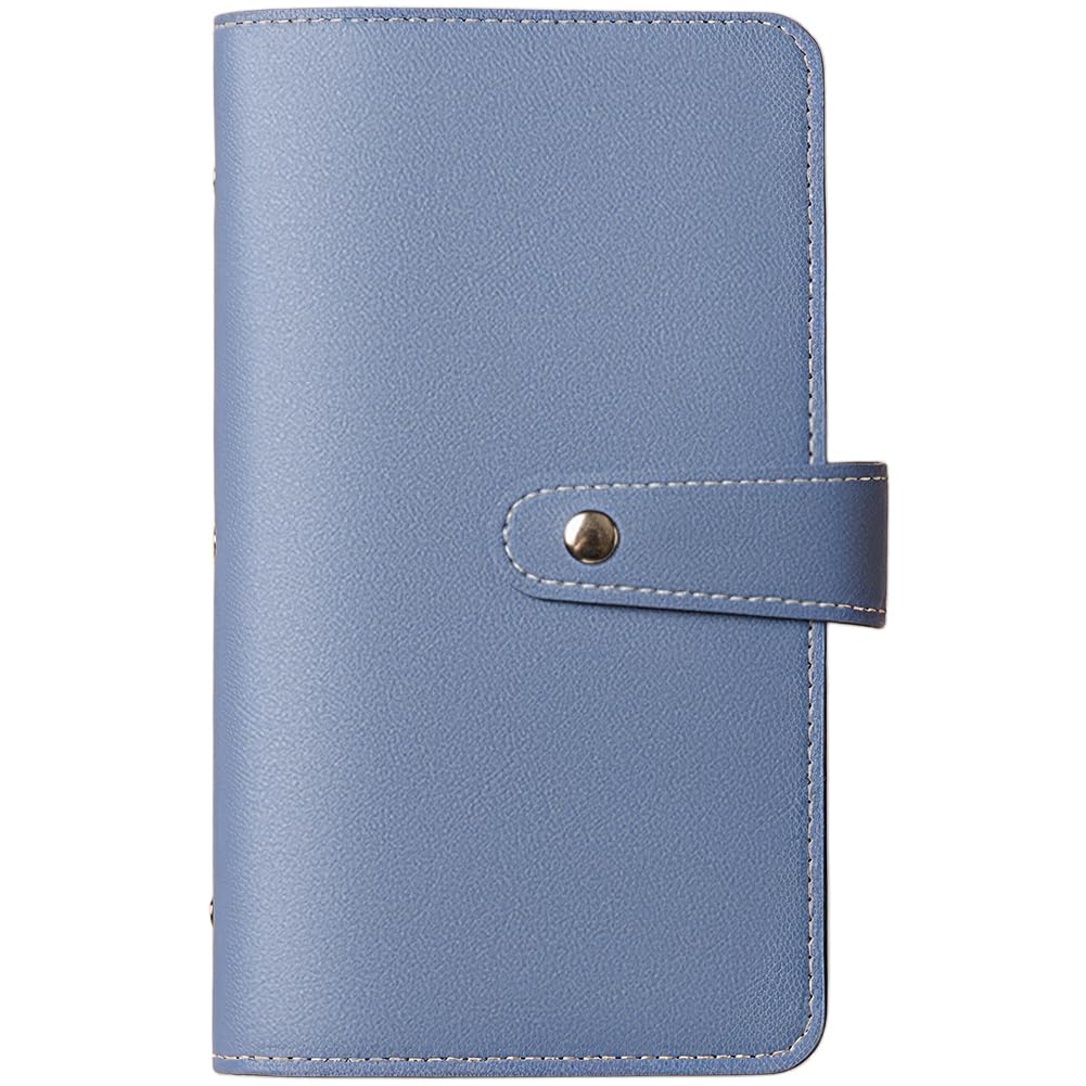 CALFOVERA 96 Slots PU Leather Professional Business Card Holder Book Case Organizer Name Credit Cards Storage Folder Binder Clear Sleeves Wallet Booklet for Office Meetings Networking(Blue)