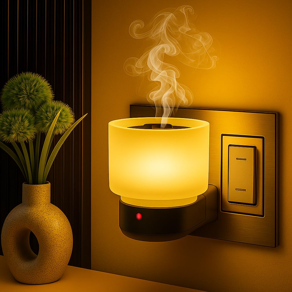 Kriviya Premium Electric Kapoor Dani | Home Fragnance Lamp with Night Lamp |Kapoor Dani for Home|Aroma Diffuser| Living Room | Incense Holder | Camphor Diffuser (NK-701 Round Yellow)-image-32