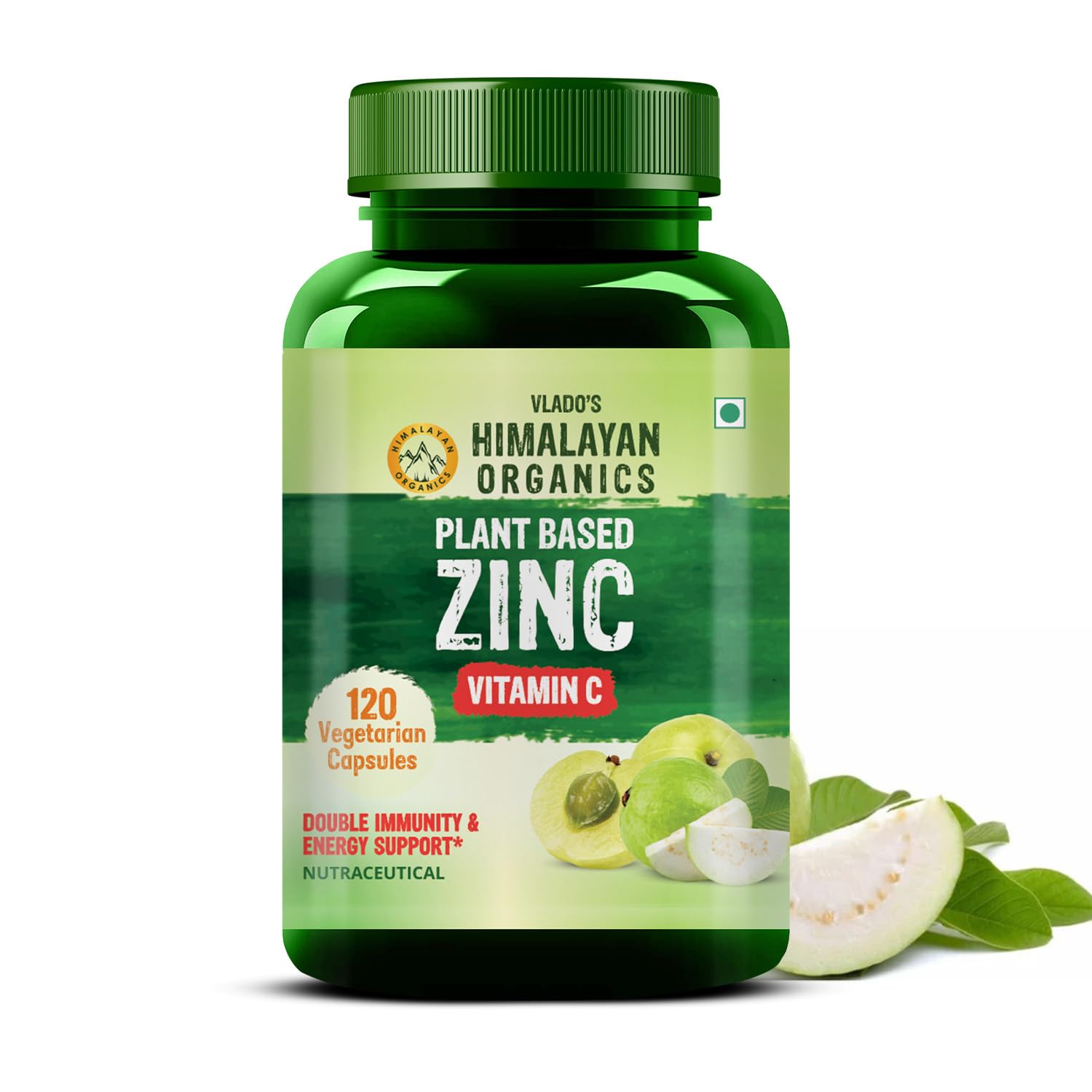 HIMALAYAN ORGANICS Plant Based Zinc With Vitamin C Supplement | Digestive Health | Improve Iron Absorption | Double Antioxidant & Immune Support - 120 Veg Capsules