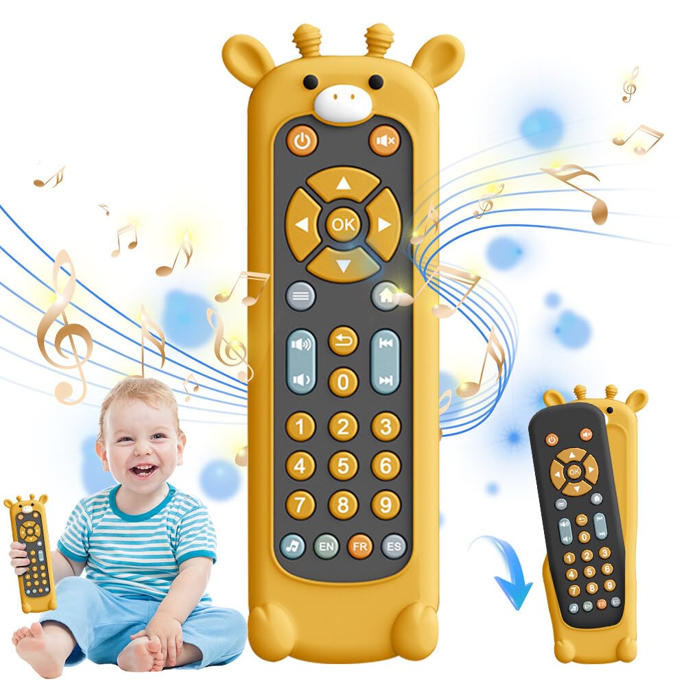 HOVCEH Mando TV de Juguete para Bebe, Juguetes Remotos para Niños y Bebés, Juguete Remoto Realista para TV para Niños con 3 Idiomas, Juego de Regalo para Niños o Niñas de Más de 6 Meses