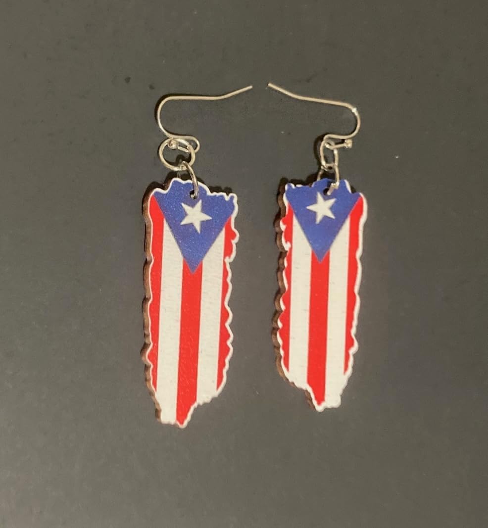 Puerto Rico Shape Wood Earrings - Dangle Style, Boricua Pride, Puerto Rican Design - Image 6