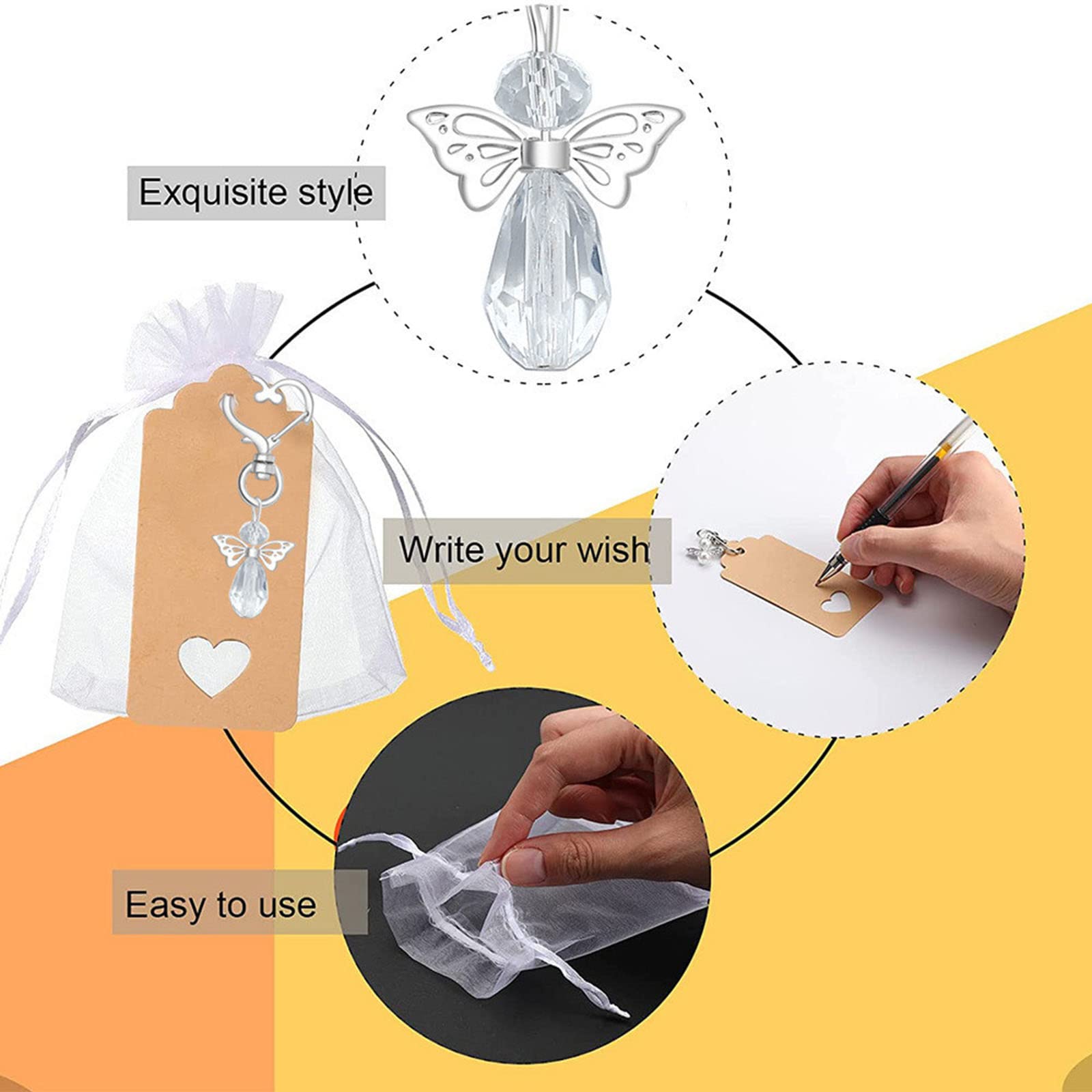 20 Pezzi Angel Design Portachiavi Favori Set Include Angelo Perla Portachiavi Bianco Organza Sacchetti Regalo E Ringraziamento Tag Per Baby Shower Bomboniere Bir