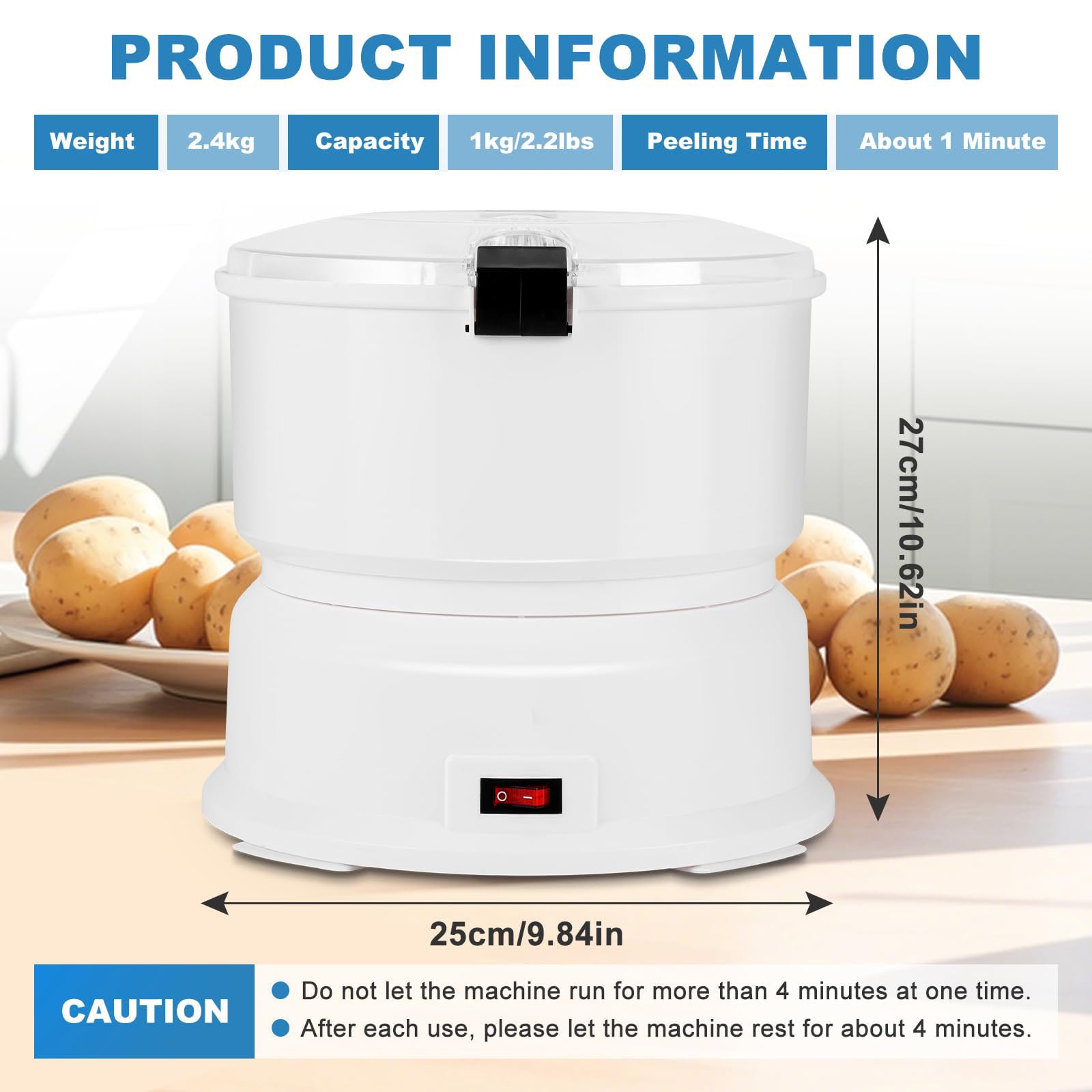 Pelapatate Elettrico, Rumbler Per Patate Elettrico Da 85 W Con Contenitore E Blocco Di Sicurezza Rotante Per Pelare Patate E Centrifugare Le Verdure Per Rimuovere L'acqua In Eccesso