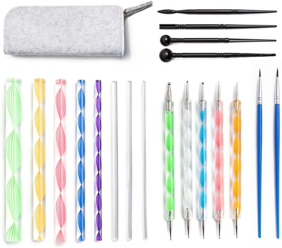 UOHLCX Mandala Tools 20-piece Set Acrylic Embellisher Rod Storage Bag Line Pencil Pill Point Drill Pen