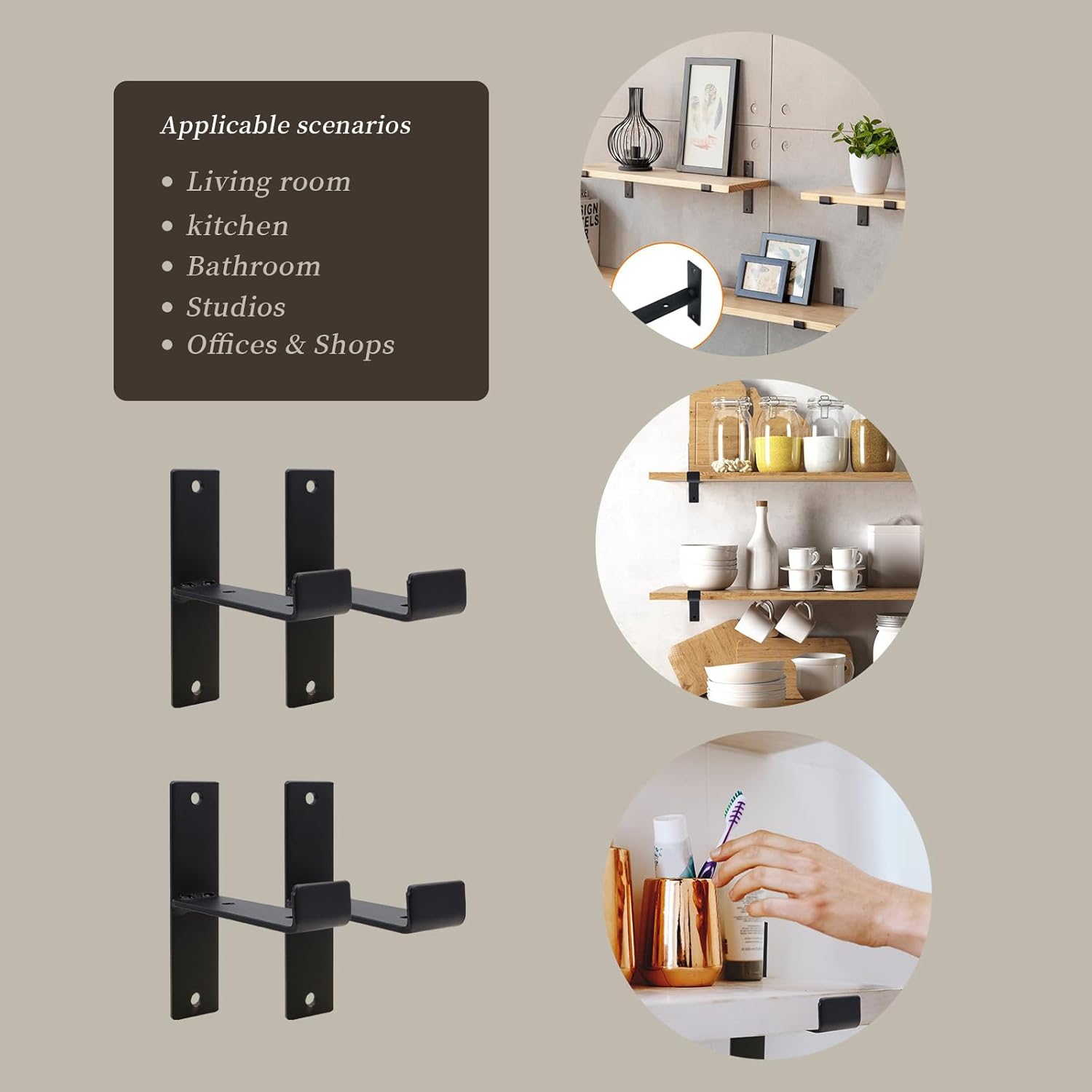Coshar 4pcs 4-Inch Shelf Brackets Iron Rack Floating Shelf Brackets Wall Mounted Shelf Supports for Kitchen, Bathroom, Bedroom, Living Room