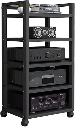 Shelves Removable Audio Stand CD Rack Corner Rack Component Cabinet Stereo Rack Audio Tower with Height Adjustable Wooden Shelf for HomeOfficeAudio