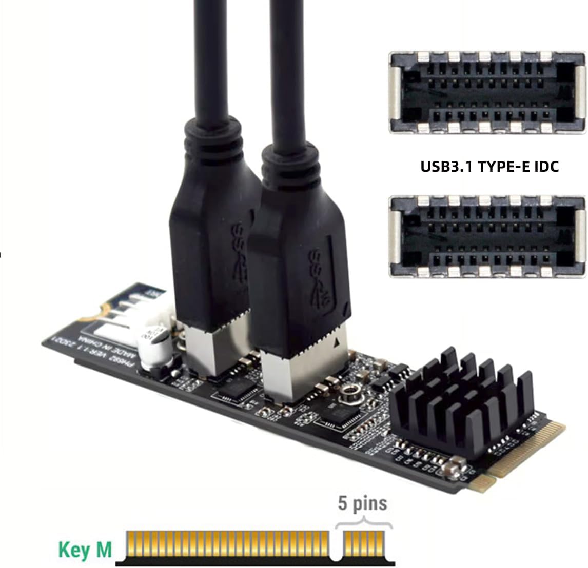 10Gbps Dual Type-E USB 3.1 Front Panel IDC Socket to NVME NGFF M-Key Express Card Adapter ASM3142 for Motherboard