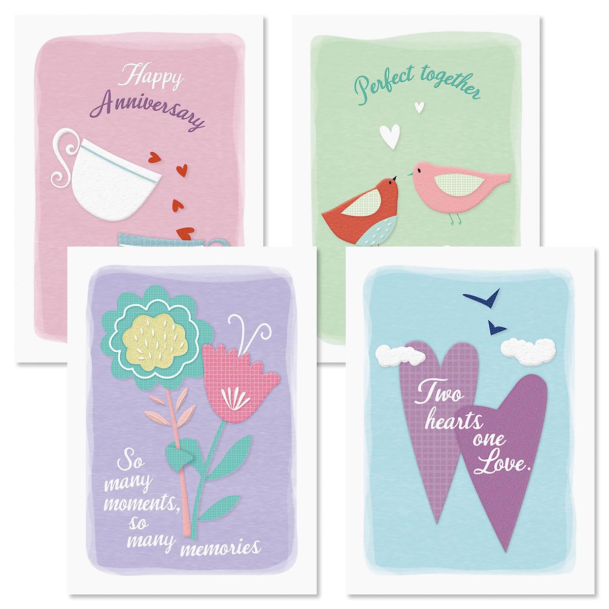 Every Happiness Anniversary Greeting Cards - Set of 8 (4 designs), Large 5" x 7" Wedding Anniversary Cards with Sentiments Inside, White Envelopes