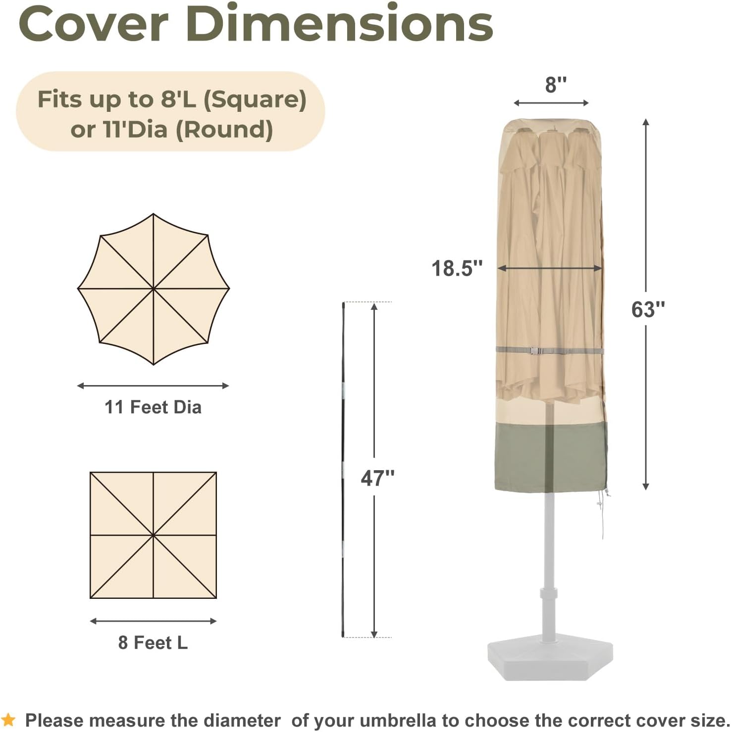 BPS Patio Umbrella Cover for 8-11ft Double-Sided Umbrella, 600D Anti-UV and Waterproof Outdoor Table Parasol Umbrella Cover with Zipper and Rod for Deck, Pool, Yard
