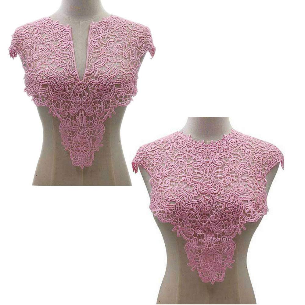 2 Pcs Water-Soluble Lace Collar Polyester Silk Embroidery Chest Lace Three-Dimensional Hollow Collar Fake Collar Front/Back Collar(Pink)
