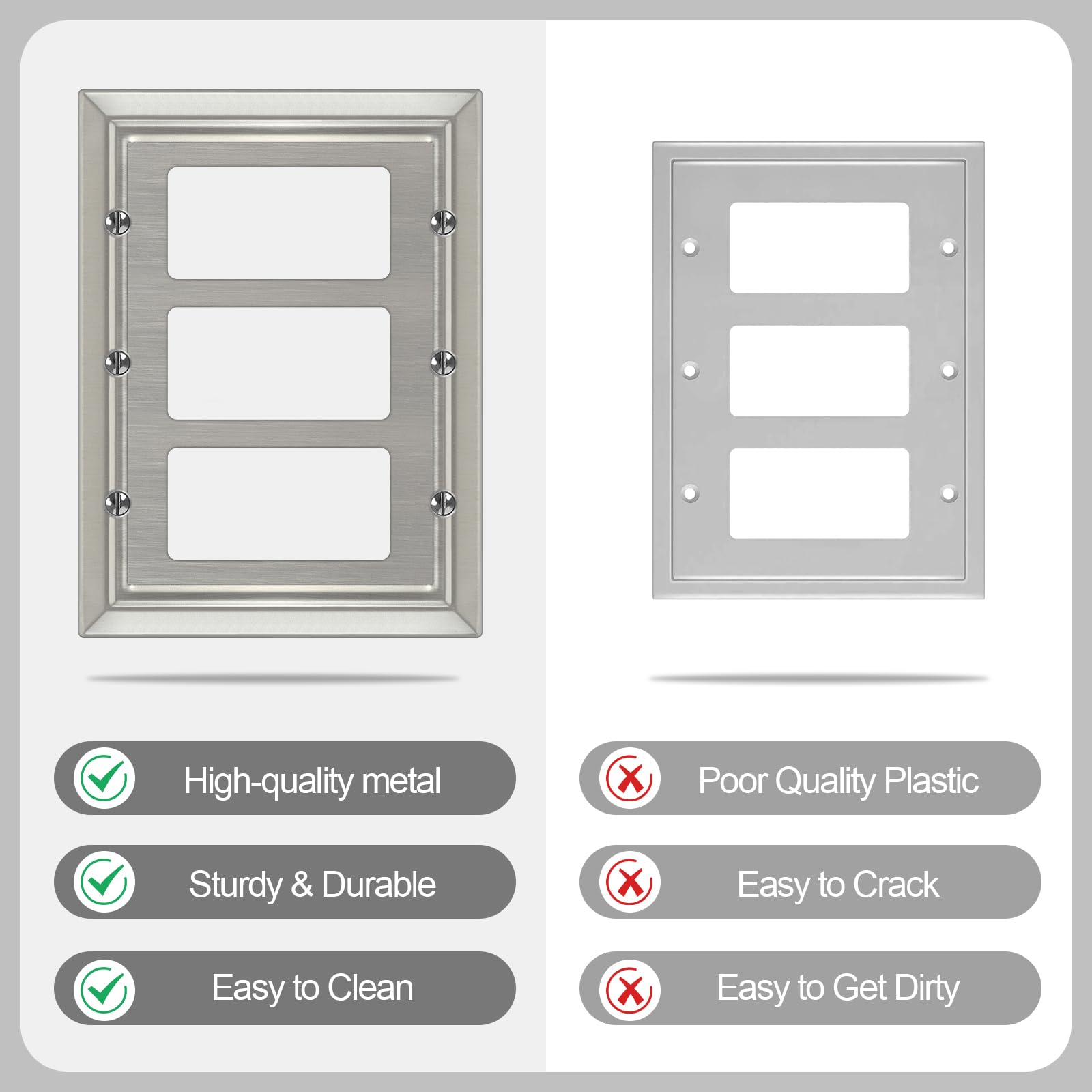 3-Gang - Brushed Nickel - Light Switch Plates - The Home Depot