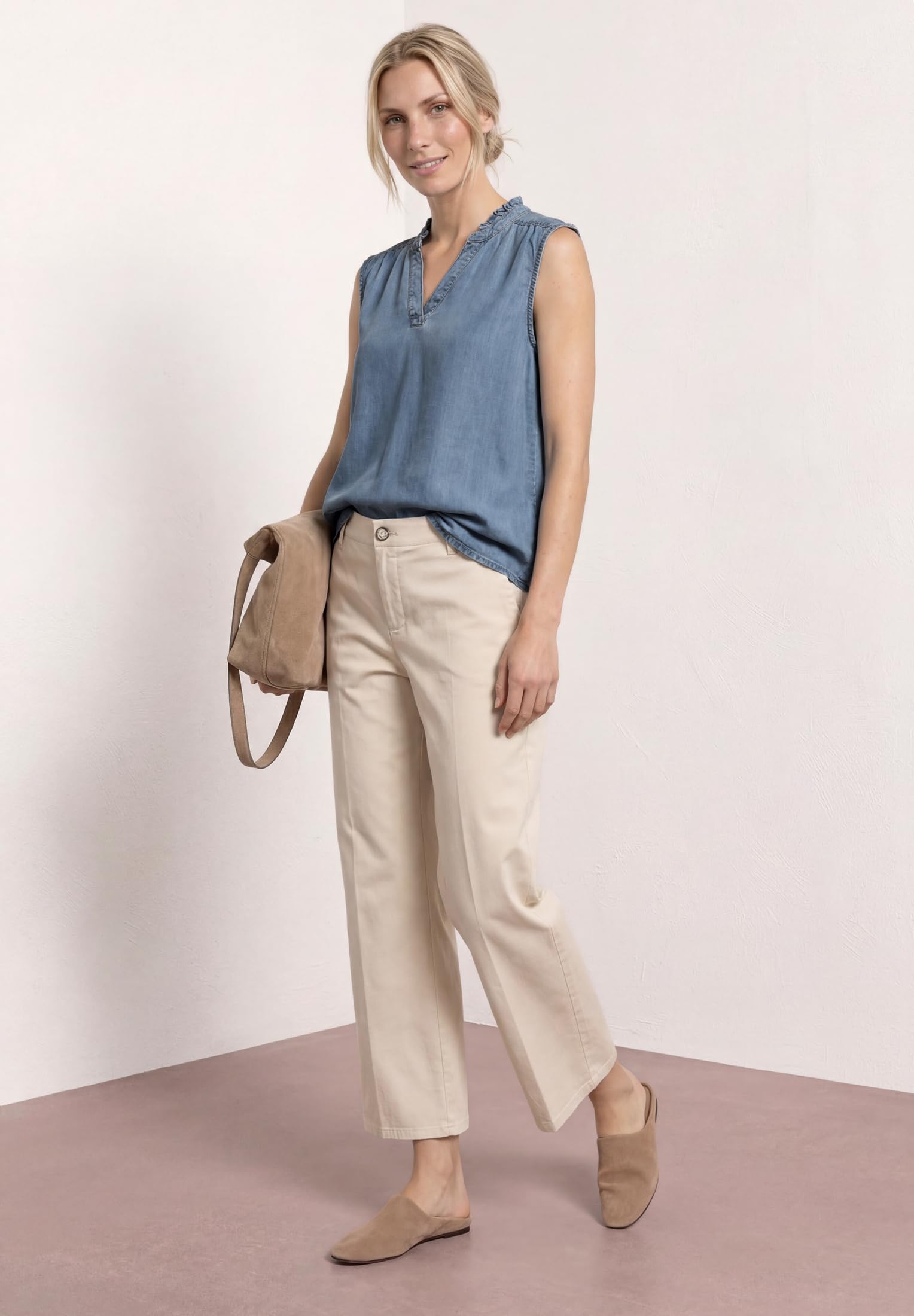 Street One Blusentop im Denim-Look mit Rüschen