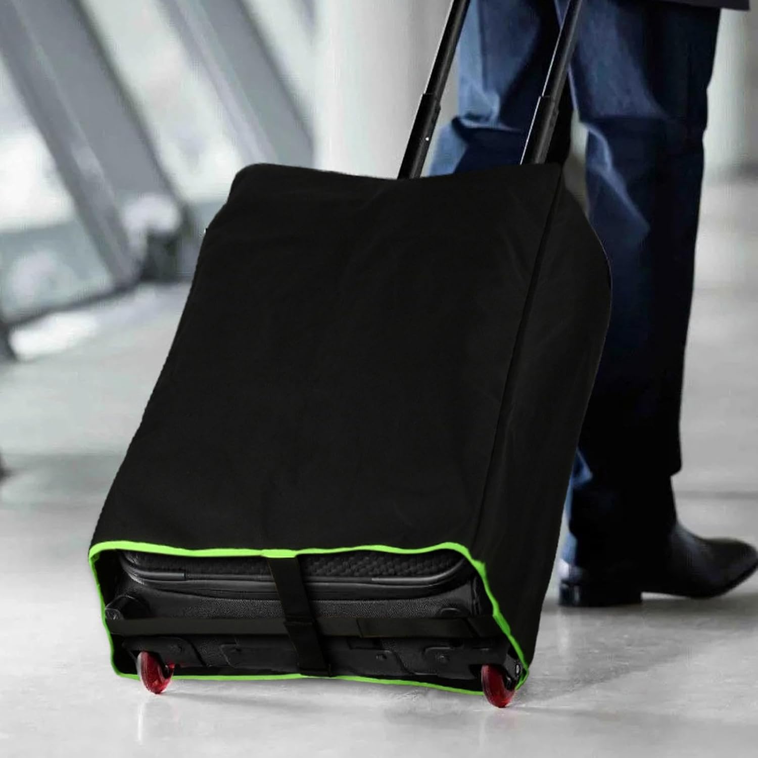 Buhyujkm トラベルラゲッジ、スーツケースプロテクター、傷防止ラゲッジ、蛍光グリーンラゲッジ、保護スーツケース、荷物保護ツール