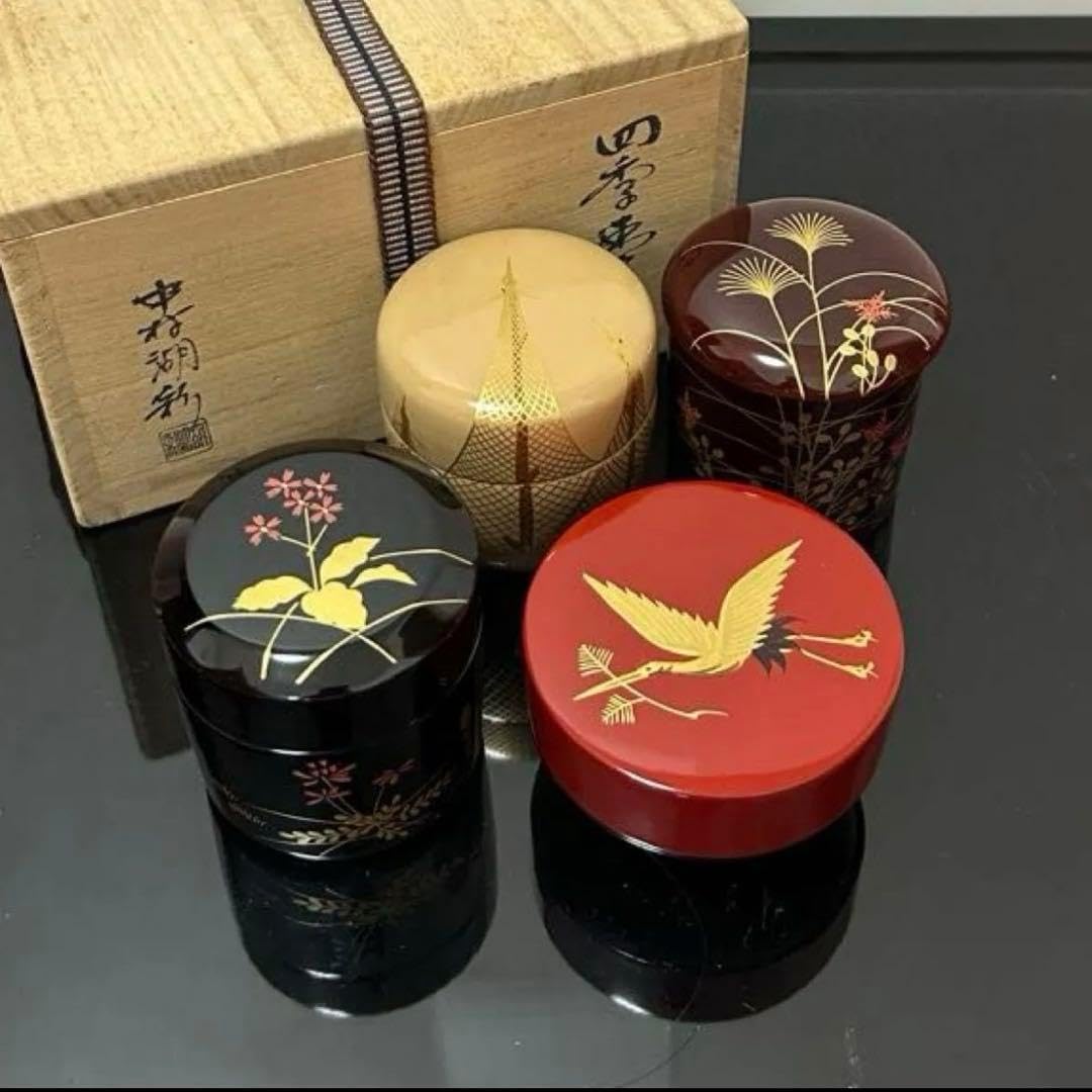 茶道具　三辻雪里作　若松蒔絵　棗　共布共箱　V　9316 美術品・アンティーク・コレクション 茶道具 三辻雪里作 若松蒔絵 棗