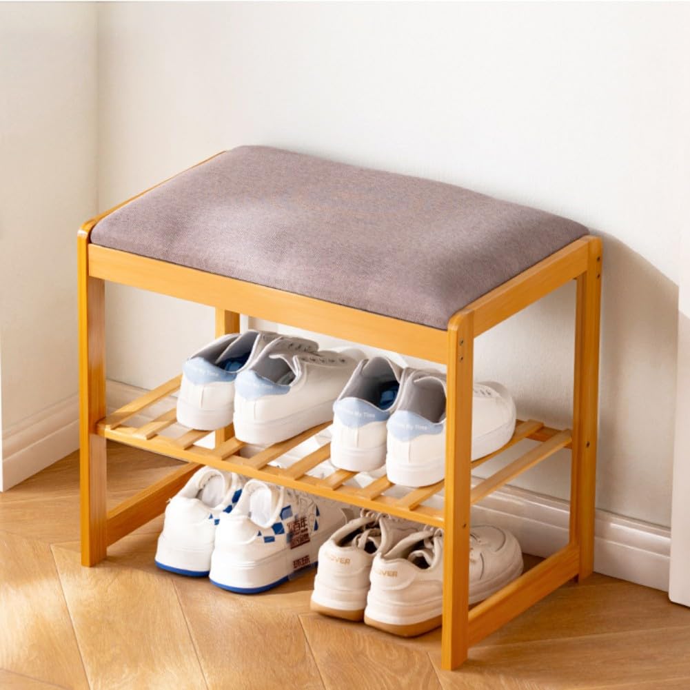 GHFXSCV Modern Bamboo Shoe Rack with Cushioned Seat – Stylish Entryway, Hallway, Bathroom, and Living Room Storage Solution