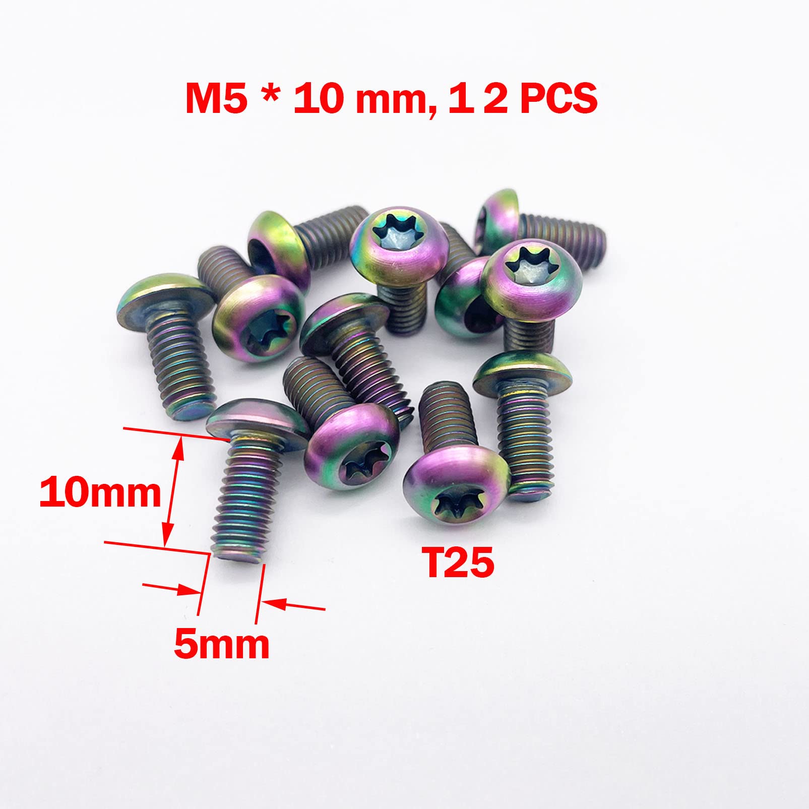 Lot de 12 boulons Torx T25 en alliage pour disque de vélo - Vis à tige fixe (M5 x 10 colorés