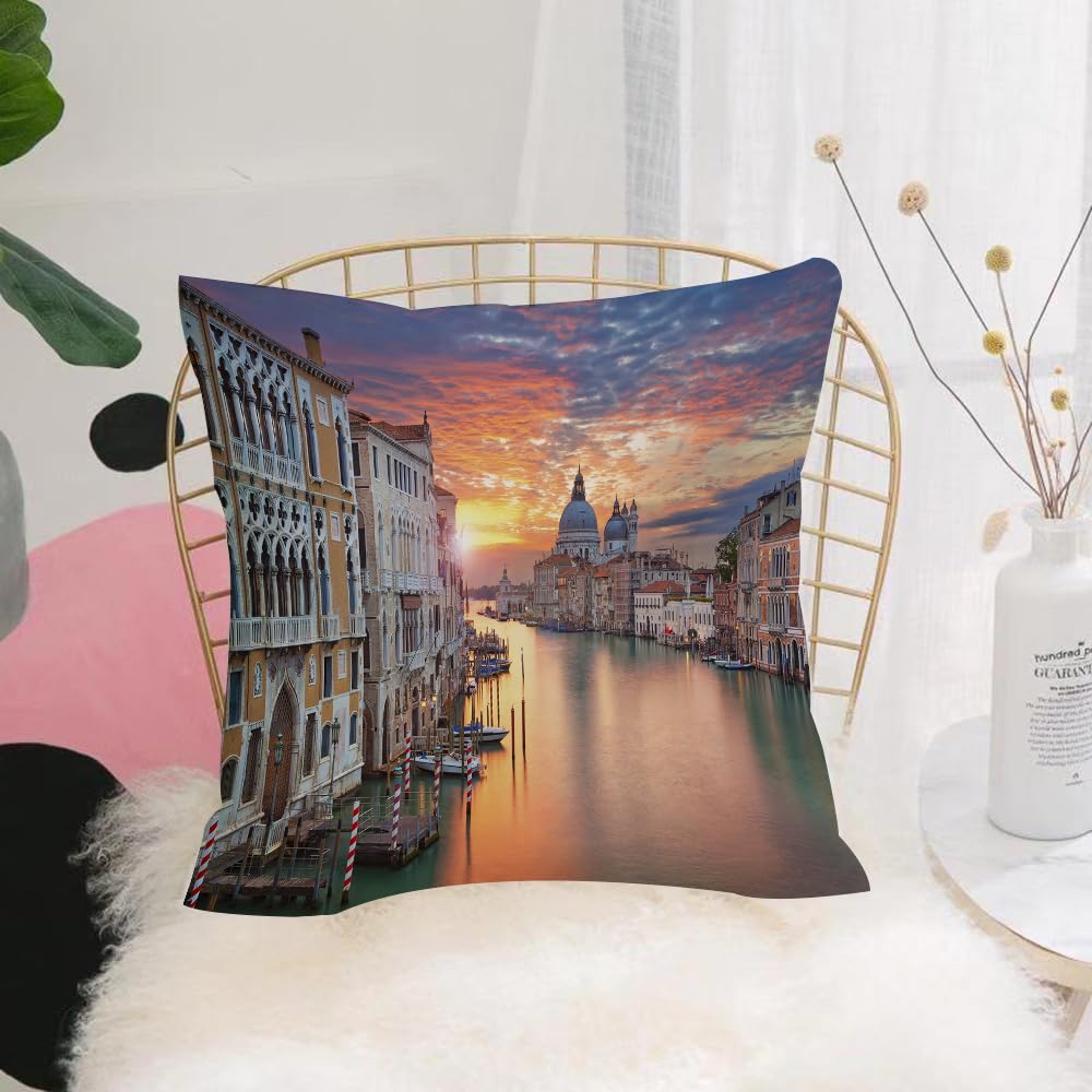 HYMSXW Cushion Cover,Throw Pillow Case Home Decorative for Living Room Bedroom Sofa Chair 20X20 Inch,Cityscape, image of the Grand Canal in Venice Horizon European Cityn,Pillowcase 50X50cm