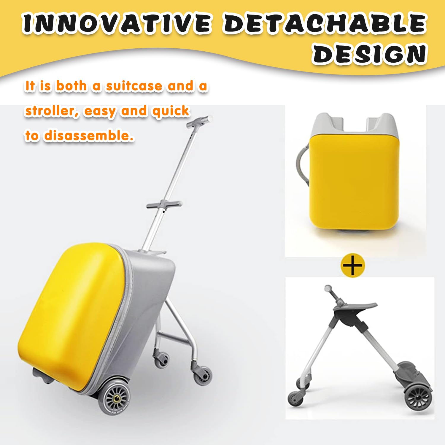 Valigia cavalcabile per Bambini da 20", Bagagli per Passeggino per Bambini, Valigia da Viaggio Creativa con seggiolino per Bambini/Ruote girevoli, Valigia da Viaggio per