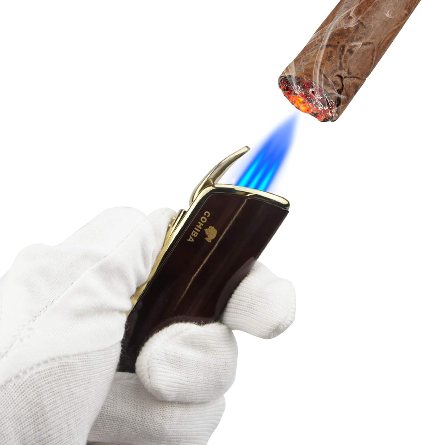 Cigar Torch Lighters Butane Refillable Windproof Lighter with Punch Without Gas(Red)