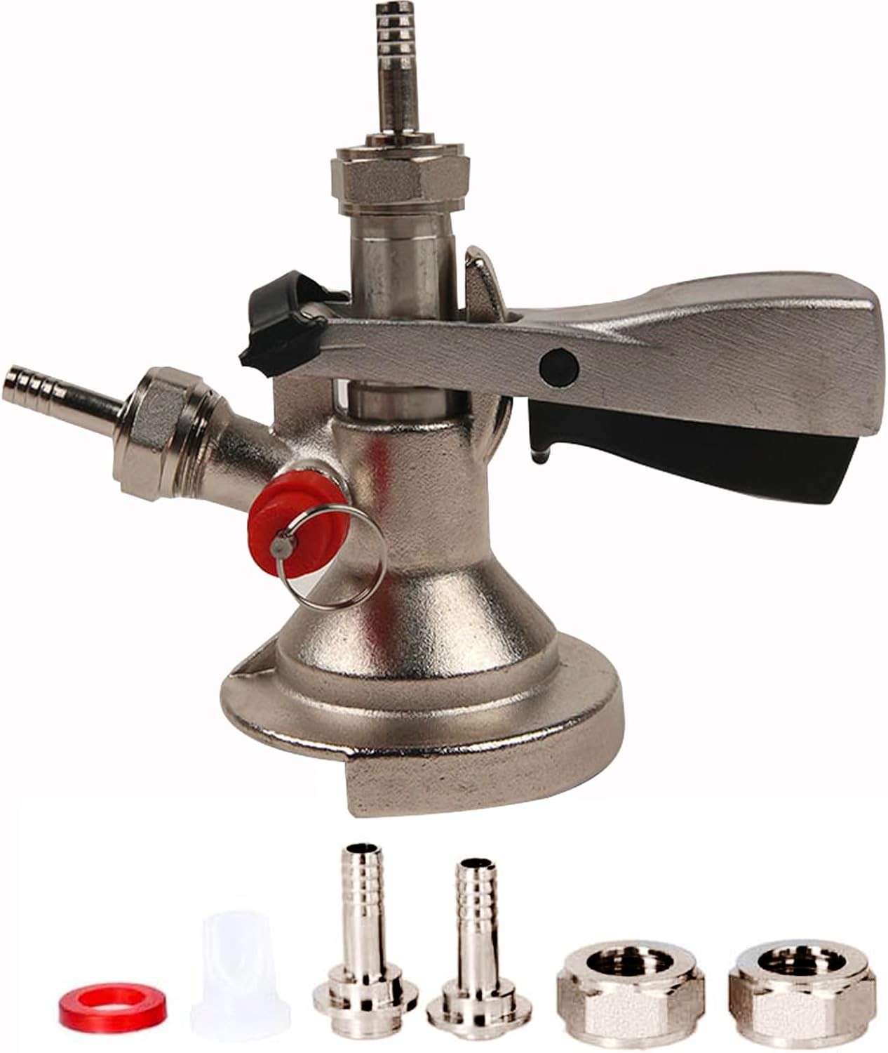 Keg Coupler, G5/8 Beer Barrel Coupler, A TypeBeer Keg Tap Distributor Coupler, 304 Stainless Steel Coupler, Relief Valve for Draft Beer Systems, Brewing Accessory