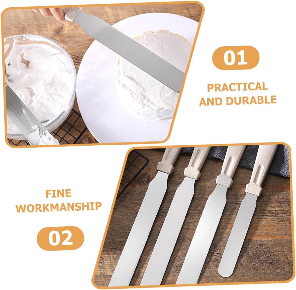 3pcs Wheat Straw Baking Spatula Set with Stainless Steel Handles
