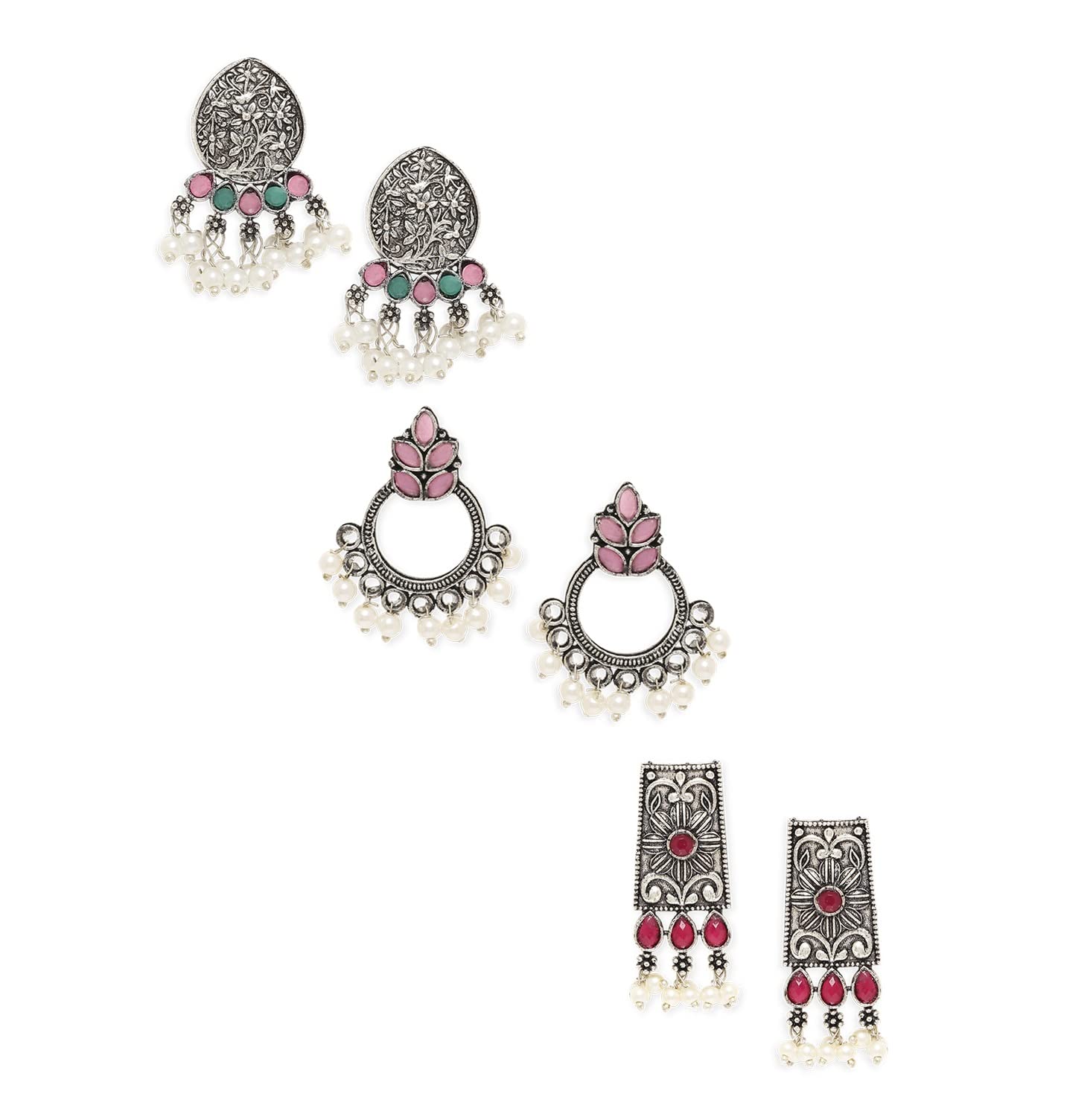 OOMPH Jewellery Combo of 3 Oxidised Silver Pink, Green & Maroon Stones Ethnic Drop Earrings for Women & Girls Stylish Latest (EJAM49-65-66_AMR1) (B0BKT7J1M6) Amazon Price History, Amazon Price Tracker