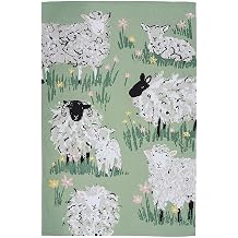 Ulster Weavers Tea Towel Cotton, Durable & Machine Washable, Eco-Friendly Design, Ideal Size, Animal Theme, Woolly Sheep, Green