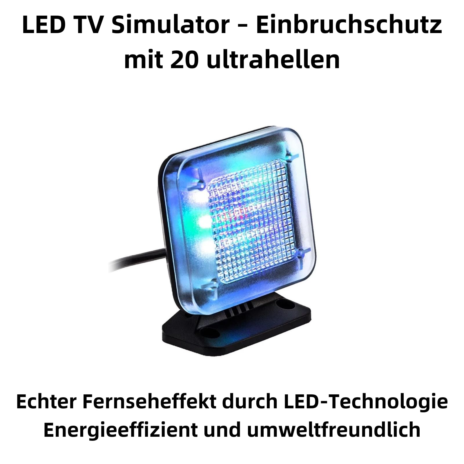 H13CS LED TV symulator – ochrona przed włamaniem i domowa ochrona z 20 bardzo jasnymi diodami LED, symulacja światła do odstraszania włamywaczy, atrapa telewizyjna 9 V/300 mW