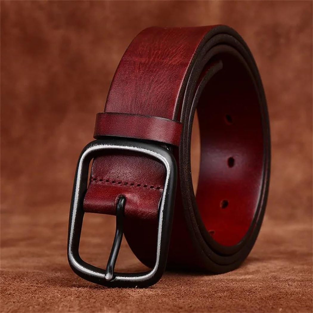 Men's Leather Belt - 3.8 cm Thick Cowskin with Pin Buckle, Retro Style for Jeans