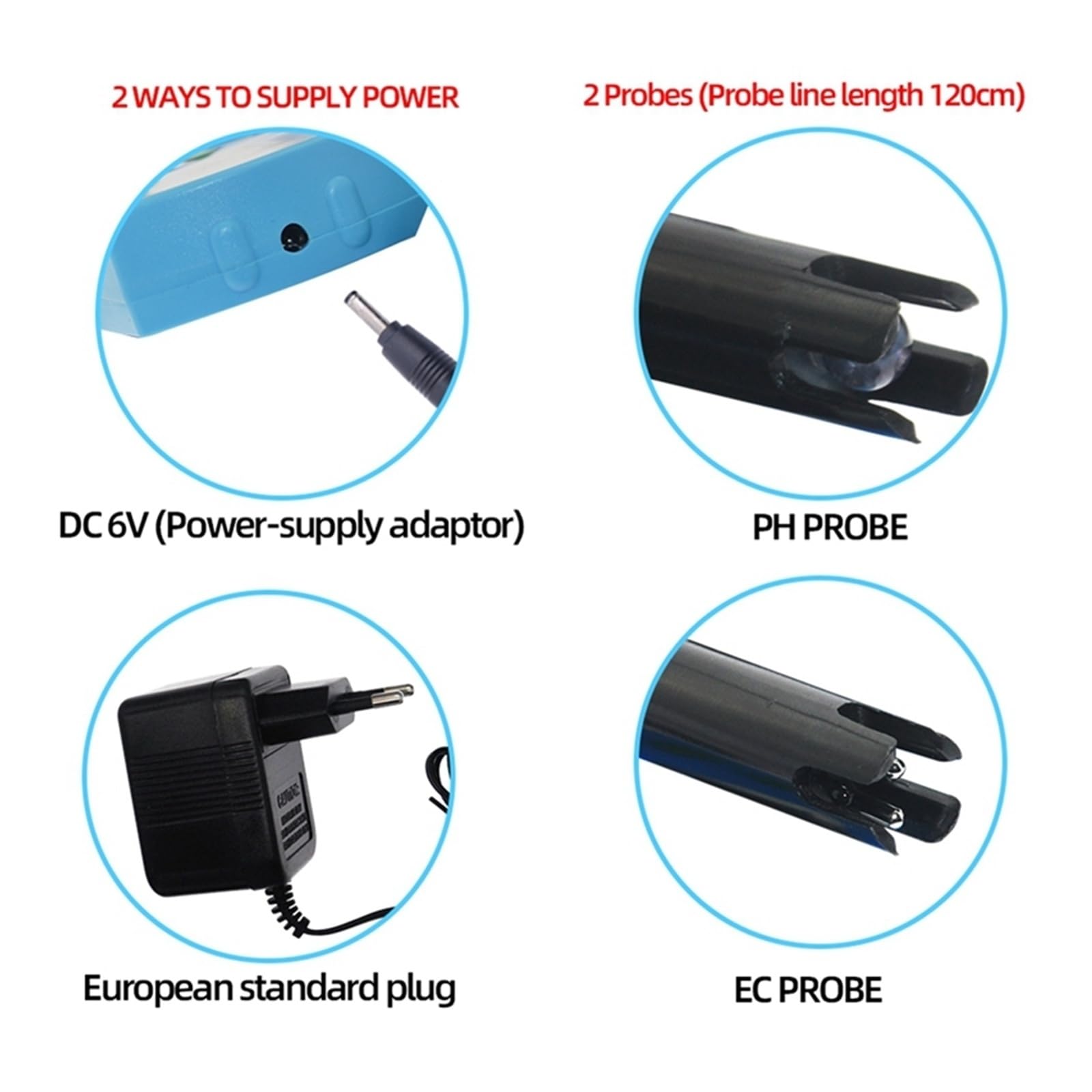 Medidor de pH y EC 2 en 1, Monitor multiparámetro de Calidad del Agua, acidómetro for acuarios