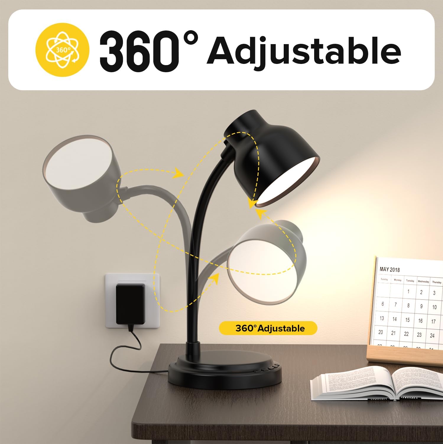 LED Desk Lamp With 96 LEDs,High lumens Table lamp,Desk Lamp for Office Home,4 Brightness Dimmable Flexible Table Lamp,Reading Light with a Timer Function for Bedside, Office, and Study Desk Use(Black)