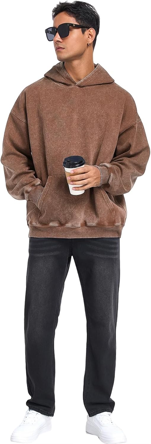 Mens Hoodies Pullover Oversized Hoodie Plush Cotton Hooded Couples Vintage Trendy Washed Streetwear Sweatshirt - Image 2