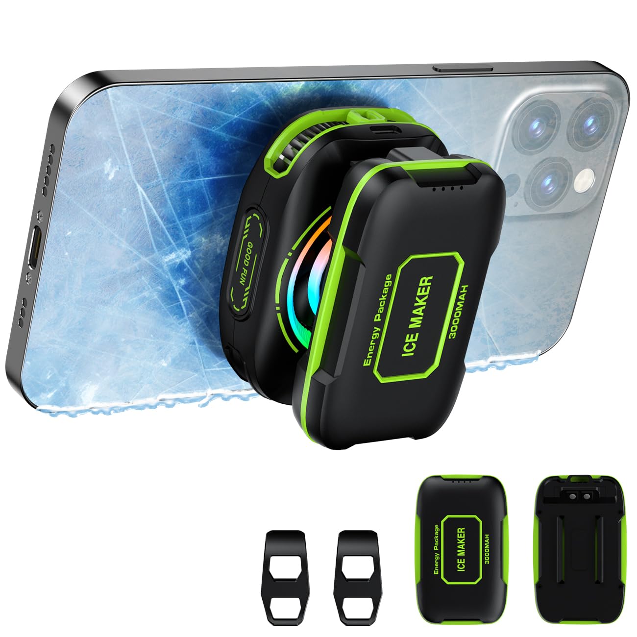 Radiador magnético para Celular, Ventilador portátil con iluminación RGB, Chimenea Celular para iPhone Serie magnética/Android/Tablet/iPad (Verde)