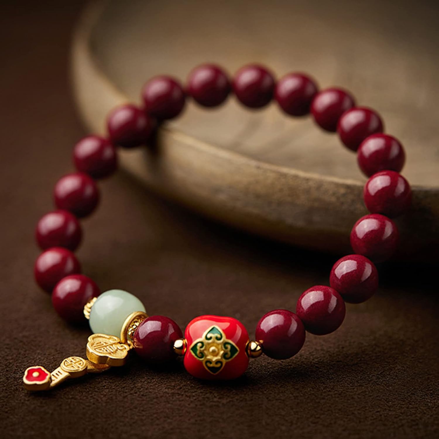 Cinnabar Quartz Bracelet Feng Shui Amulet Bracelet Gold Ruyi Lucky Charm Bracelet for Women Men Natural Gemstone Chakra Bracelet Talisman Stone Wealth Good Fortune Bracelet